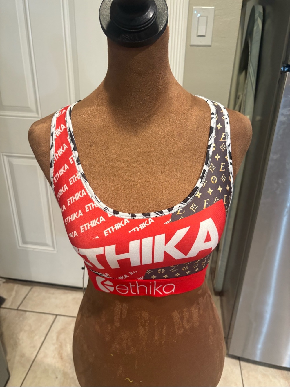 ethika Red and Black Logo Crop Sports Bra
